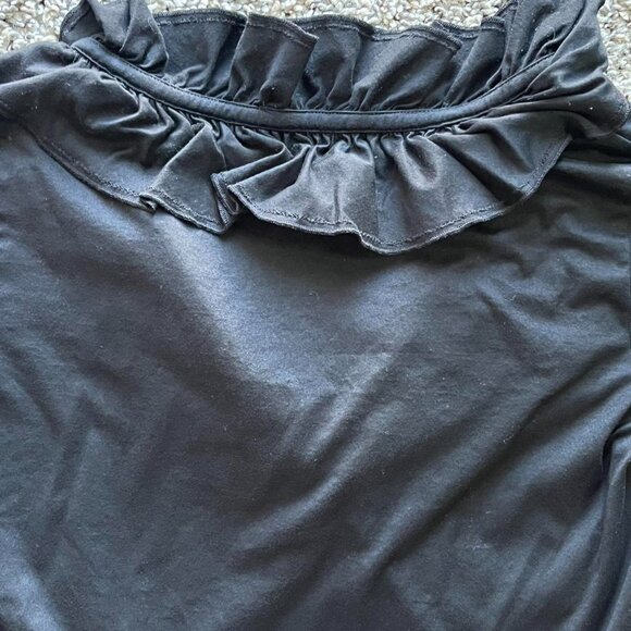 Ralph Lauren Blouse Black Womens Medium Ruffle 100% Cotton Long Sleeve Top - Picture 6 of 8